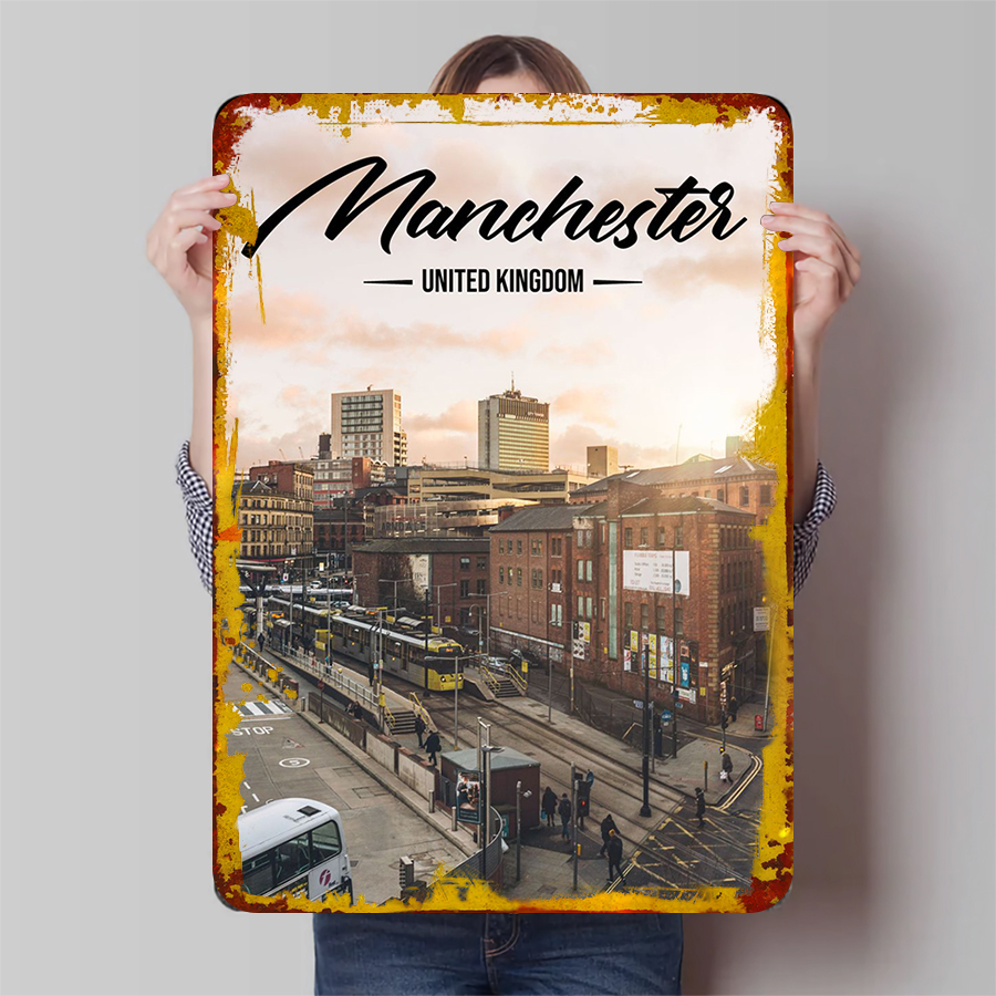 Home Office Uk - Manchester Skyline UK Metal Wall Art