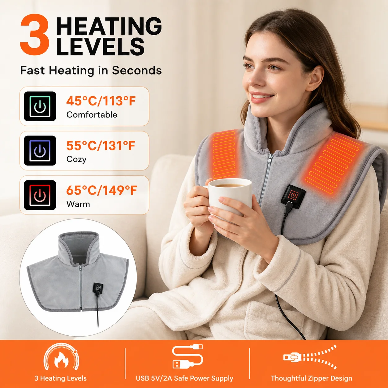Home Office Hours - Verwarmde USB-sjaal met 3 warmtestanden, verwarmde